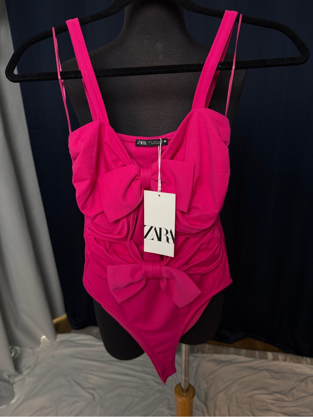 ZARA Bright Pink Girls One-Piece Swimsuit with Front Bows